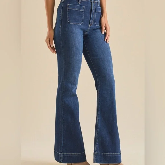 Altar’d State Echo Front Patch Pocket Bootcut Flare Jeans in Green Gray - Picture 5 of 8